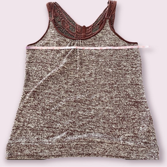 Beautiful Super Soft Knit Tank Top heathered brown with lace butterfly size XL - Picture 5 of 9